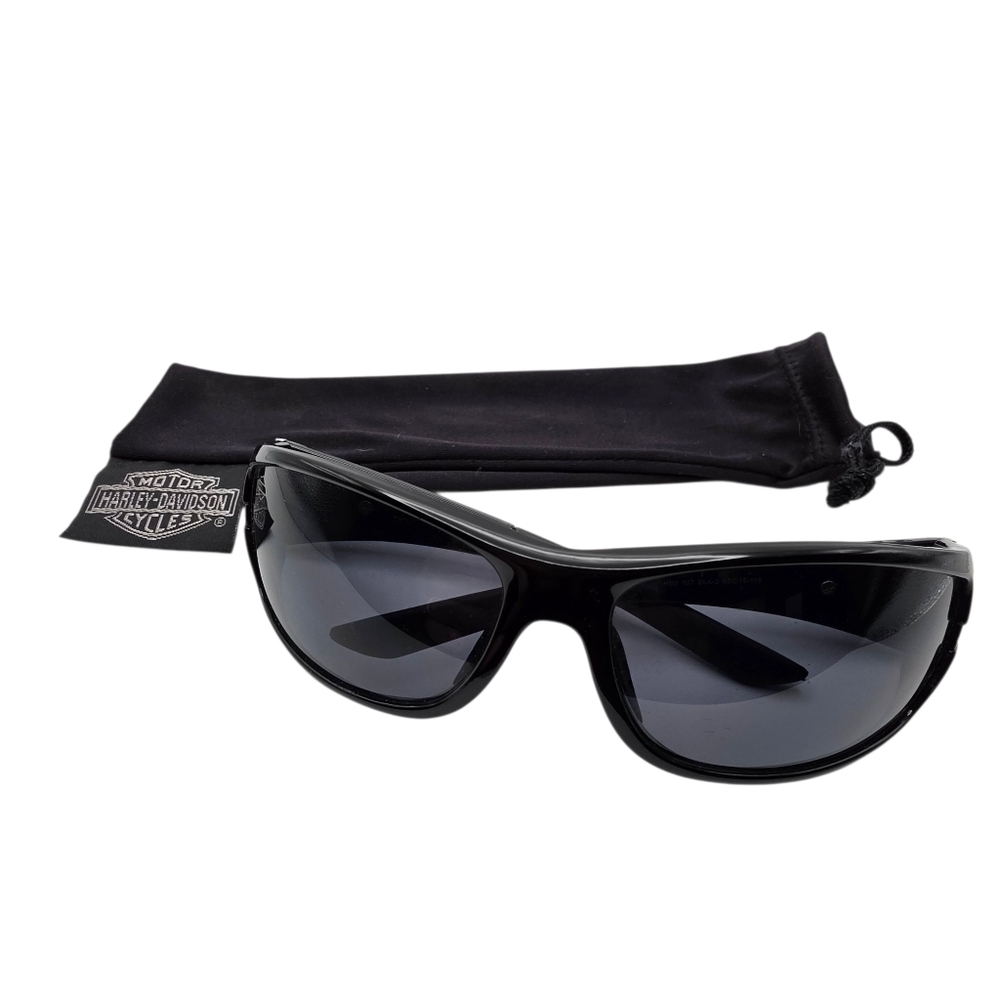 Harley-Davidson Glossy Black Wrap Sunglasses with Smoke Lenses